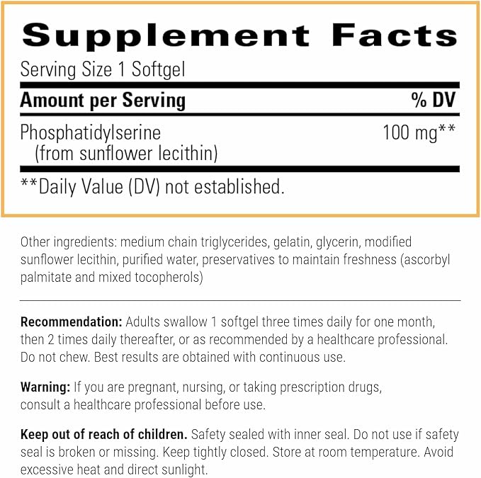 Integrative Therapeutics Phosphatidylserine - Brain Function Support Supplement* - Supports Healthy Stress Response* - Gluten-Free Soy-Free &amp Dairy-Free - 60 Softgels (60 Servings)