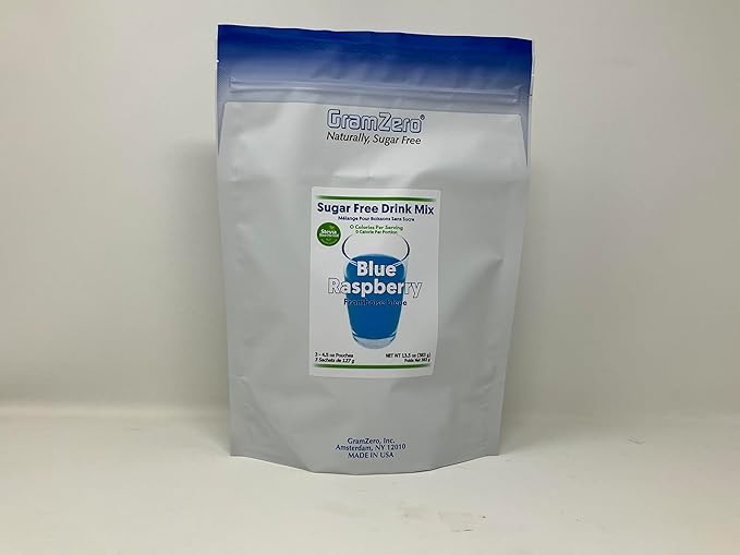 GramZero All Natural Blue Raspberry Zero Calorie Sugar Free Drink Mix Great For Nutrition Club Loaded Tea Stevia Sweetened