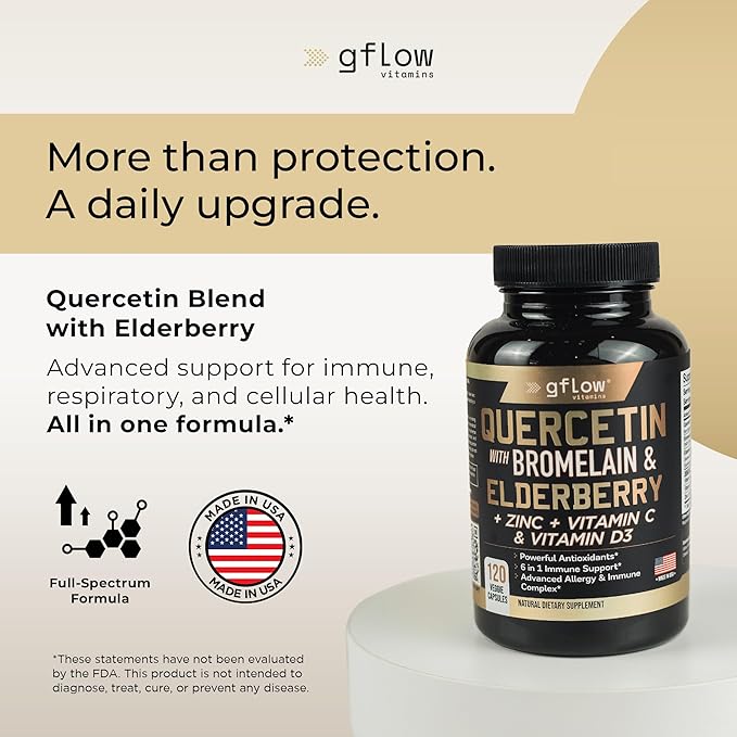 gflow vitamins Quercetin with Bromelain Zinc Vitamin C Vitamin D Elderberry - 120 Veggie Capsules Non-GMO Gluten-Free | Immune Support Supplement | Made in USA | 4 Months Supply