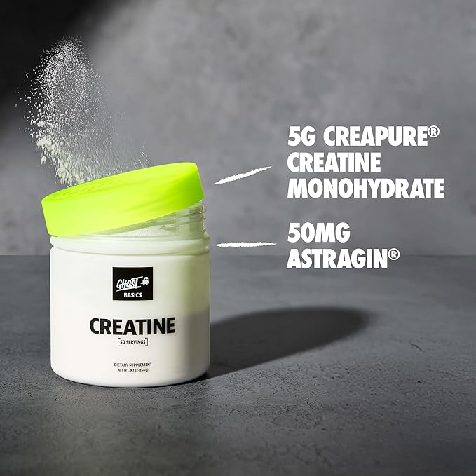 GHOST Basics Creatine Monohydrate Powder for Men &amp Women – 5G Creapure Creatine Workout Supplement for Muscle Gain – Vegan Soy Free &amp Gluten Free - 50 Servings