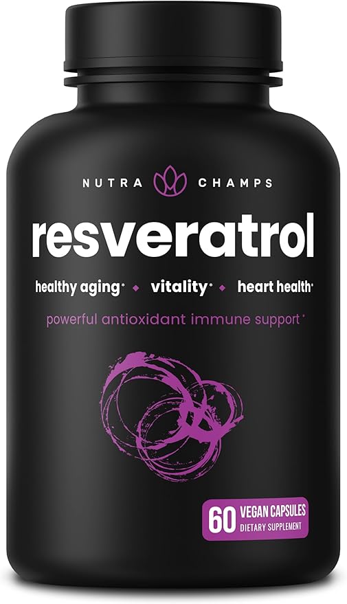 NutraChamps Resveratrol Supplement Extra Strength Formula for Healthy Aging Immune Support 60 Vegan Capsules