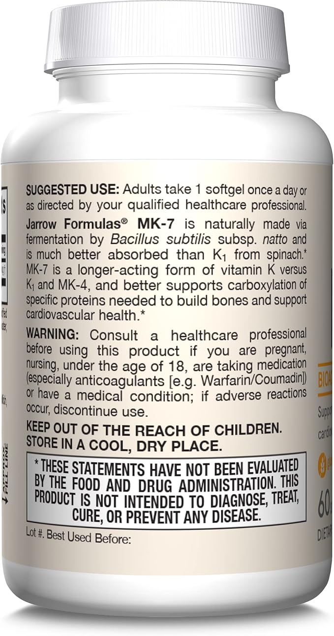 JARROW FORMULAS MK-7 Vitamin K2 Softgels 90 mcg 60 CT
