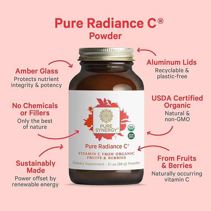 Pure Synergy Pure Radiance C | Organic Vitamin C Powder | 100% Natural Whole Food Non-GMO Supplement with Organic Camu Camu| for Immune and Collagen Support (3.1 oz Powder)