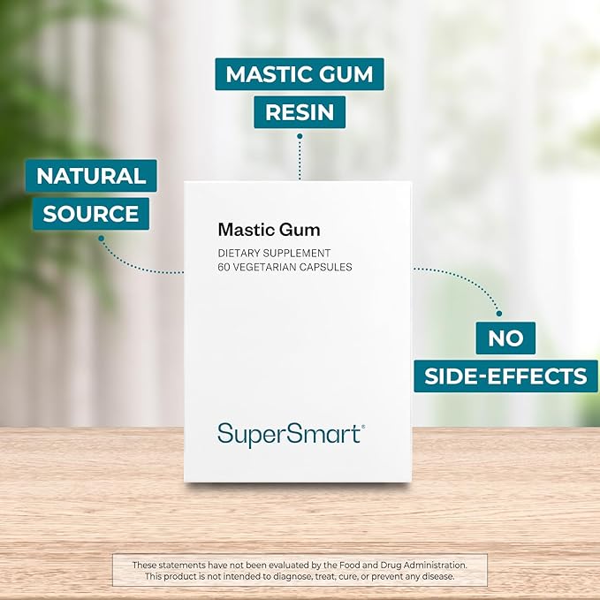 Supersmart Mastic Gum Supplement 2000mg per Day - Natural Mastic Tree Extract for H. Pylori | Non-GMO &amp Gluten Free - 60 Vegetarian Capsules