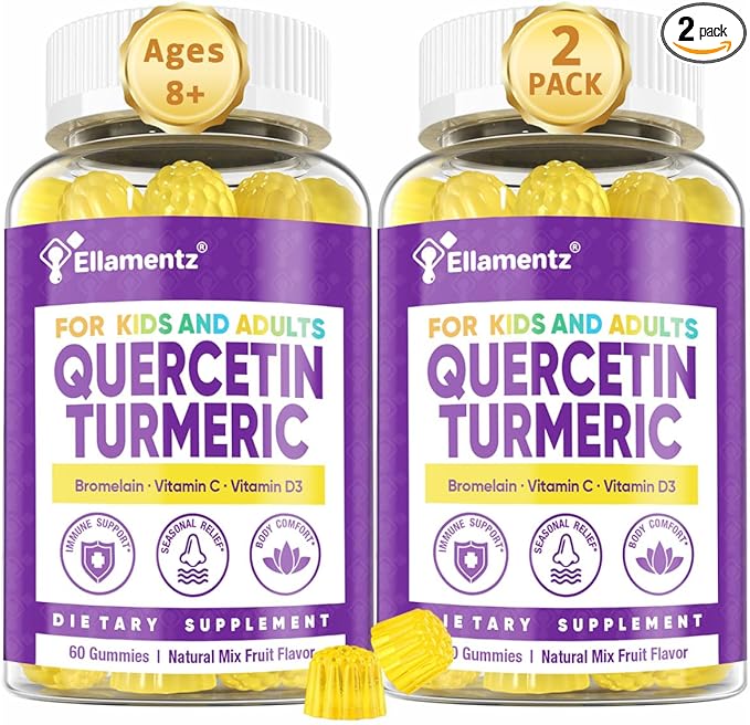 ELLAMENIZ Quercetin Gummies 1000mg for Kids &amp Adults with Bromelain and Turmeric Black Pepper Extract Vitamin C Zinc &amp D3 –Seasonal &amp Immune Health Antioxidant Support – Family Friendly