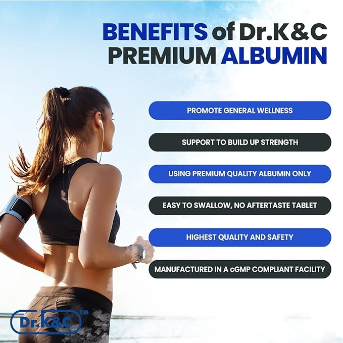 Dr.K&ampC Premium Albumin Protein Supplement – Extra Strength 1000 mg 360 Tablets Healthy Kidney Liver Promote General Wellness Energy Support Life Balance 3pk