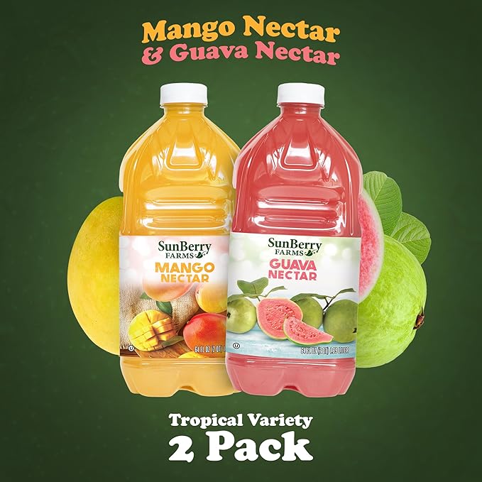 Sunberry Farms Tropical Variety Pack – Mango 64oz + Guava 64oz (2 Pack) Real Fruit Nectar Juice No Artificial Flavors or Colors