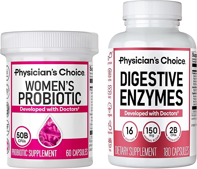 Physician's CHOICE - Women's Digestive Harmony Bundle: Probiotics for Women 60ct + Digestive Enzymes 180ct - Value Pack