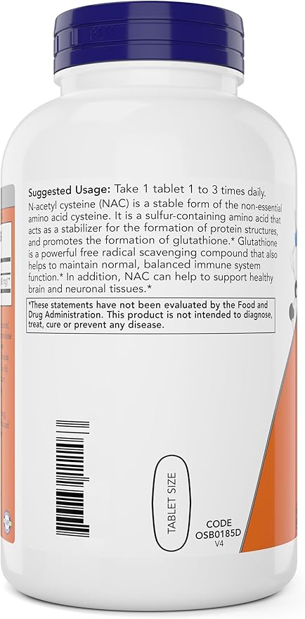 NOW Foods NAC 1000 mg 250 Tablets (Pack of 2) N-Acetyl-Cysteine Supplement 1000mg (1 gram) per Tablet - Vegetarian Non-GMO