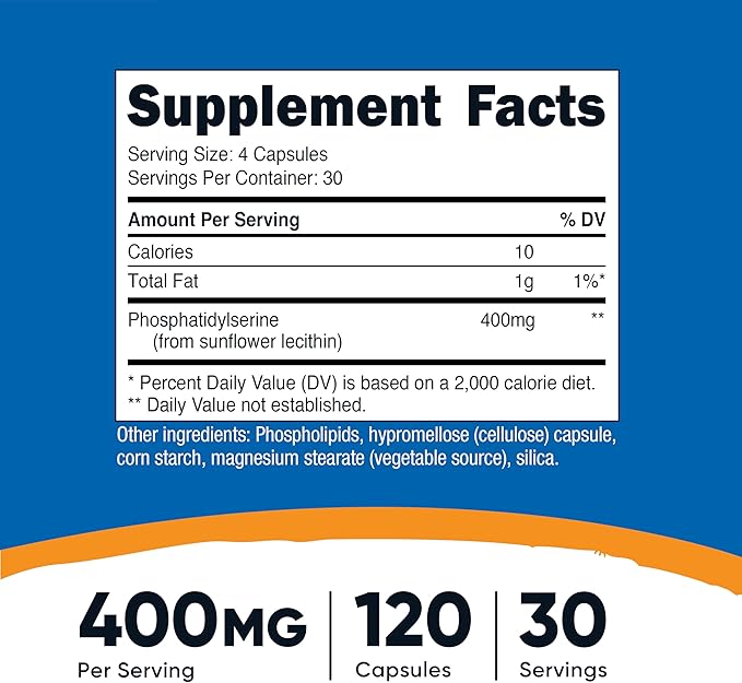 Nutricost Phosphatidylserine 400mg 120 Capsules - Soy Free 30 Servings Vegetarian Friendly Non-GMO Gluten Free