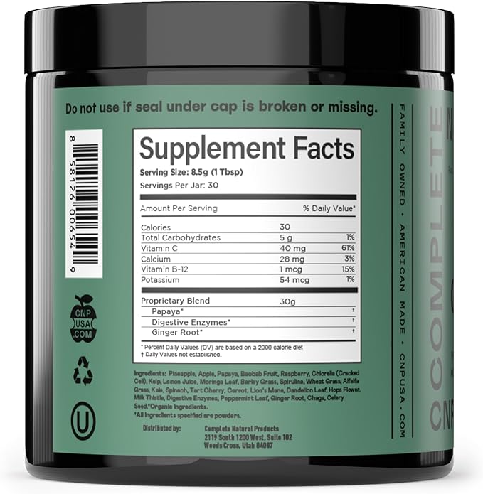 Gut Greens Superfood Powder Formula Supplement - Amazing Raw Digestive Enzyme Supplements Grass Mix 9oz 30 Servings