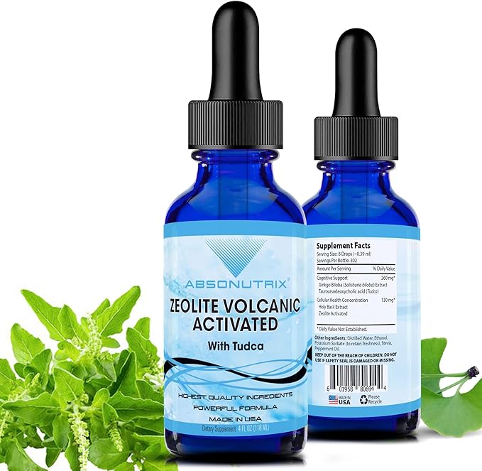 Absonutrix Zeolite Volcanic Activated with Tudca Advanced Formula 390 mg 4 Oz Liquid 302 Servings Made in USA Quick AbsorptionNon-GMO GMP Certified Facility Cruelty-Free Products