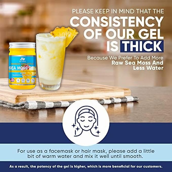 Sea Moss Gel by BioVitalica - Irish sea Moss raw Organic - Premium Quality - Dr Sebi Vegan superfood for Cells - 100% Natural Seamoss Gel - (Pack of 1 Mango-Pineapple)