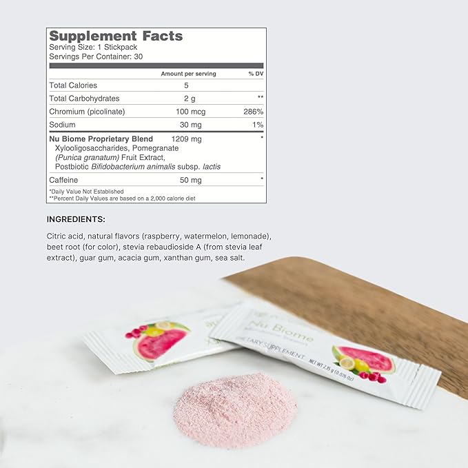 Nu Skin Pharmanex Nu Biome | Gut &amp Immune Health Supplement | Supports Digestive Balance &amp Energy | Prebiotic &amp Antioxidant Formula | 30 Packets | Watermelon Raspberry Lemon