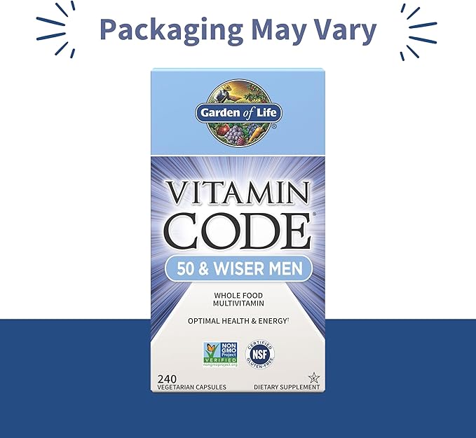 Garden of Life Multivitamin for Men - Vitamin Code 50 &amp Wiser Men's Raw Whole Food Vitamin Supplement with Probiotics Vegetarian 240 Capsules