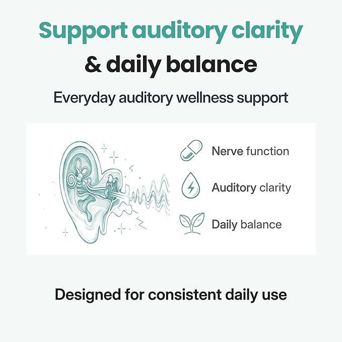 Hearing Support Supplement for Clarity &amp Ear Wellness | Daily Auditory Support with Magnesium B6 &amp Patented Botanical Complex | 60 Tablets