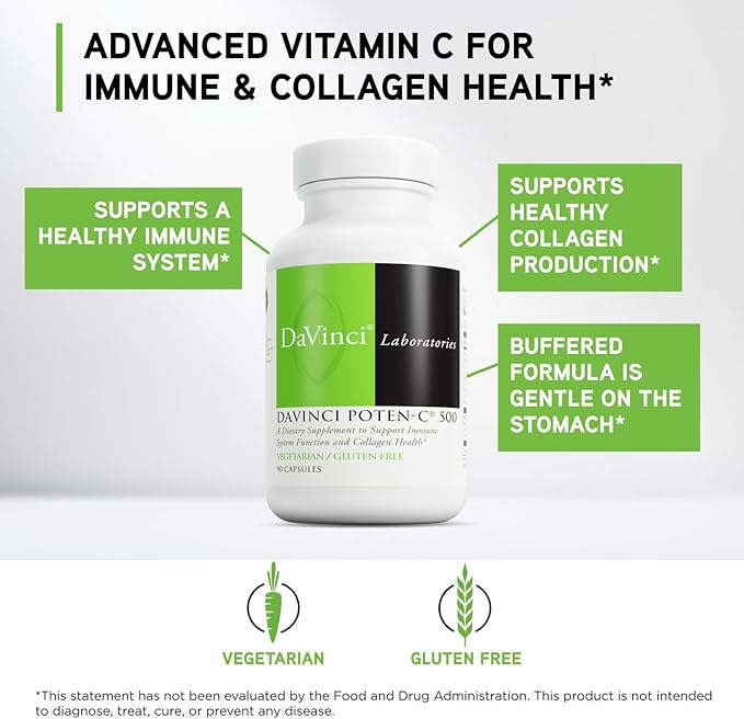 DAVINCI Labs Poten-C 500 - Dietary Supplement to Support Immune System Function &amp Collagen Health* - with Vitamin C Calcium Magnesium Potassium and More - Vegetarian - Gluten-Free - 90 Tablets