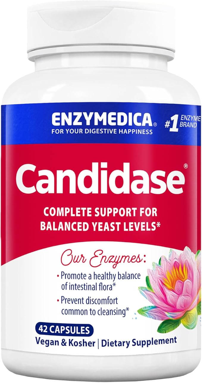 Enzymedica Candidase Capsules - Candida Support Supplement for Women &amp Men Balanced Yeast Level &amp Cleanse Support Gut &amp Mircobiome Health Support Enzyme Blend with Cellulase and Proteas