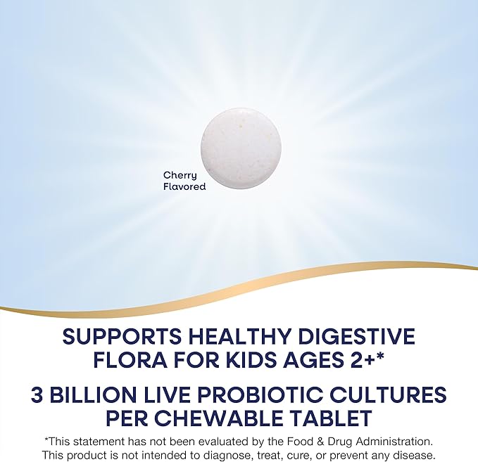 Nature's Way Primadophilus Probiotic Kids - Once Daily - 3 Billion CFU - Children's Probiotic for Digestive Flora Support* - Cherry Flavored - 60 Chewables (Pack of 2)