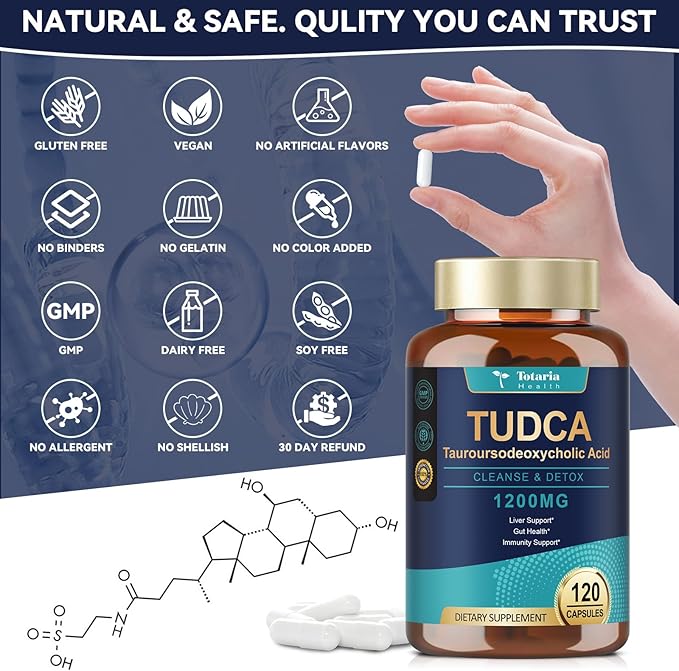 Totaria (2 Packs) TUDCA Bile Salts 1200mg (Tauroursodeoxycholic Acid) Ultra Strength Pure TUDCA Liver Supplements Liver and Gallbladder Cleanse &amp Repair Vegan