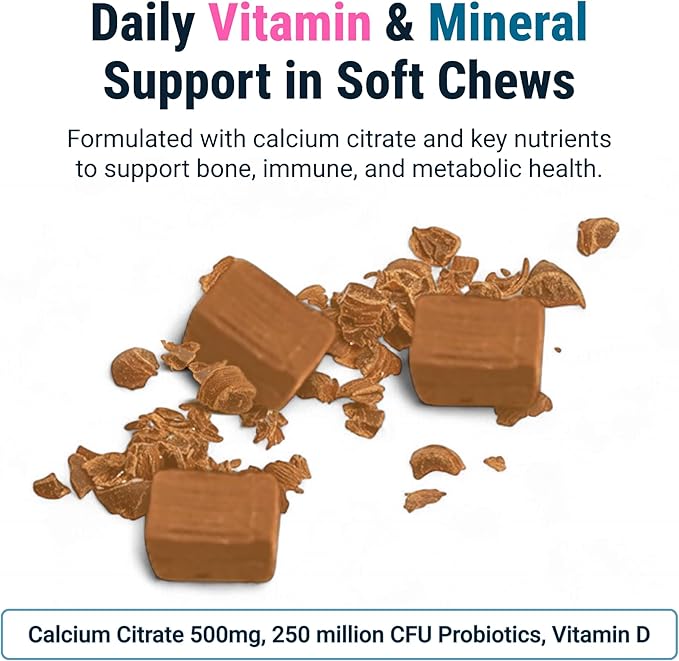 BariatricPal Sugar-Free Calcium Citrate Soft Chews | 500mg with Vitamin D &amp Probiotics | French Caramel Vanilla | 90 Count (1 Month Supply)