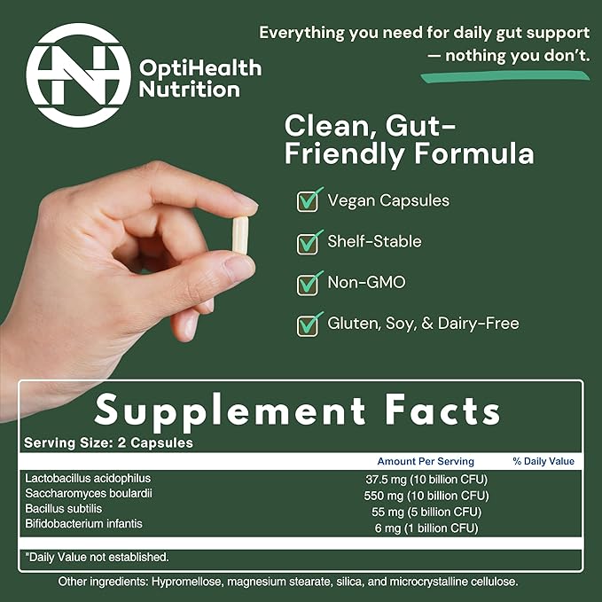 GutVibe Saccharomyces Boulardii Bacillus Subtilis Bifidobacterium Strain Lactobacillus Acidophilus Probiotic - 22 Billion CFU – Gut Digestion &amp Healthy Bowel Support - 60 Capsules 30-Day Supp