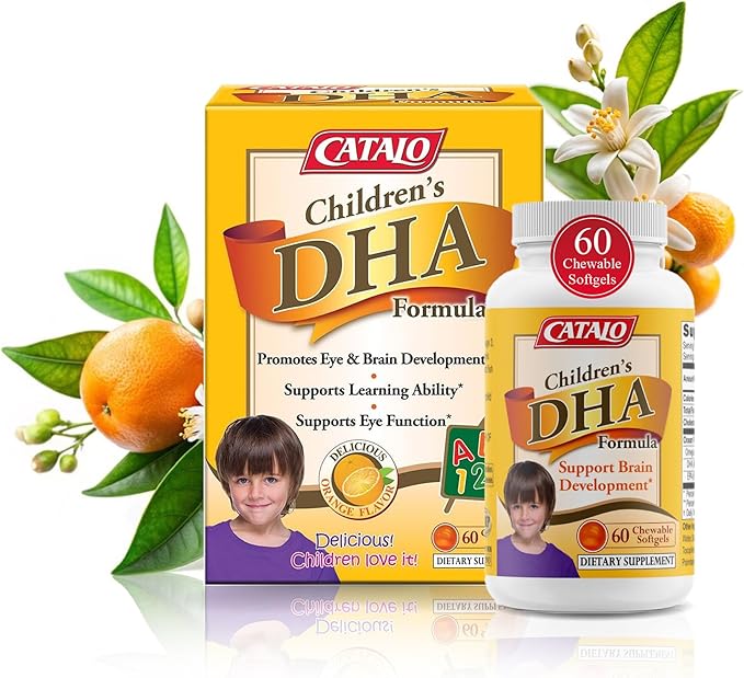 CATALO Children’s DHA Formula – Chewable Softgels with Fish Oil for Kids 200mg DHA per Serving Orange Flavor Easy to Swallow or Mix with Food 30 Softgels