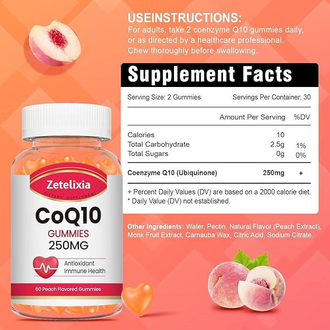 2 Pack CoQ10 Gummies 5X Better Absorption Coenzyme Q10 for Cellular Energy and Antioxidant Support 120 Peach Gummies