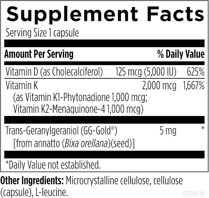 Designs for Health Vitamin D Supreme - Vitamin D 5000 IU with 2000mcg Vitamin K as MK4 for Bone Health Heart Health Mood &amp Immune Support - Vitamin D3 Enhanced with GG Supplement (180 Capsules)