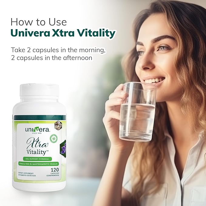 Univera Xtra Vitality - Cell Support Formula - Green Tea Extract Vitamin B6 American Ginseng Extract Ashwagandha Univestin for Joint Health 120 Capsules