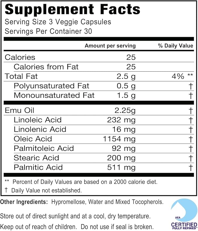 Montana Emu Ranch - Emutrients Omega Complex Emu Oil 750mg (90) Veggie Caps - Dietary Supplement for Cardiovascular Support* - Omegas 3 6 7 and 9