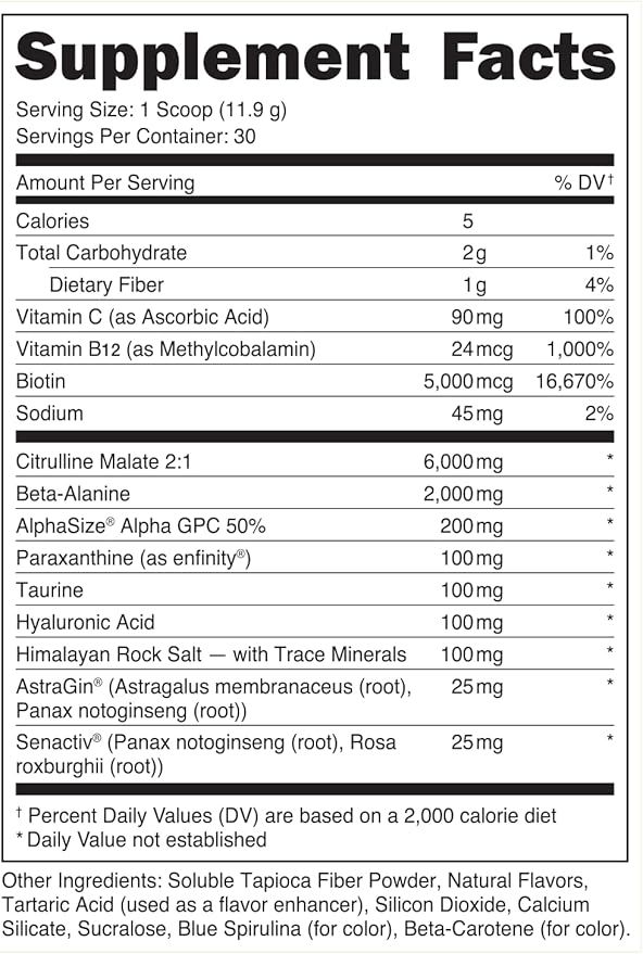 Babe Pre Workout powder for Women | Sparkling Orchard | 6g Citrulline 2g Beta-Alanine 100mg Hyaluronic Acid 5mg Biotin and 5 other registered trademarked ingredients | 30 servings | 12.6 OZ