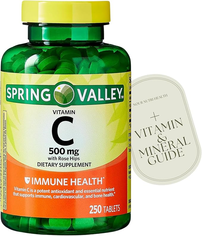 250 Count Vitamin C 500mg with Rose HIPS Tablets Dietary Supplement Antioxidant Protection 250 Tablets + Vitamin Guide Included