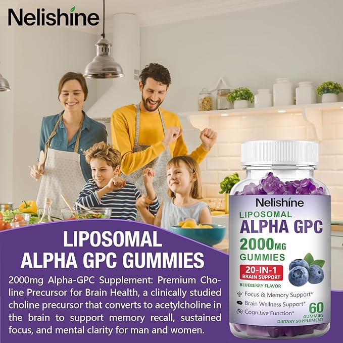 2 Pack Liposomal Alpha GPC 2000mg &amp Citicoline Gummies Complex PhosphatidylserineGinkgo BilobaL-TyrosineHuperzine A &amp B Vitamins20-in-1 Blend for Focus Memory &amp Cognitive Support