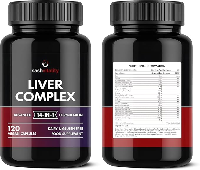 Liver Support Capsules High Strength - 13 Essential Natural Ingredients for Healthy Liver Function - Premium Liver Supplement - 120 Vegan Liver Pro Care Tablets - 8 Weeks Usage - UK Made Sash Vitality