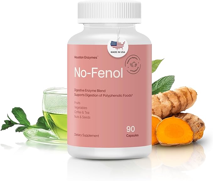 Houston Enzymes No-Fenol - Digestive Enzyme Supplement for Polyphenolic Digestion and Fruits &amp Vegetable Fibers - Digestive Enzymes for Women and Men (90 Capsules)