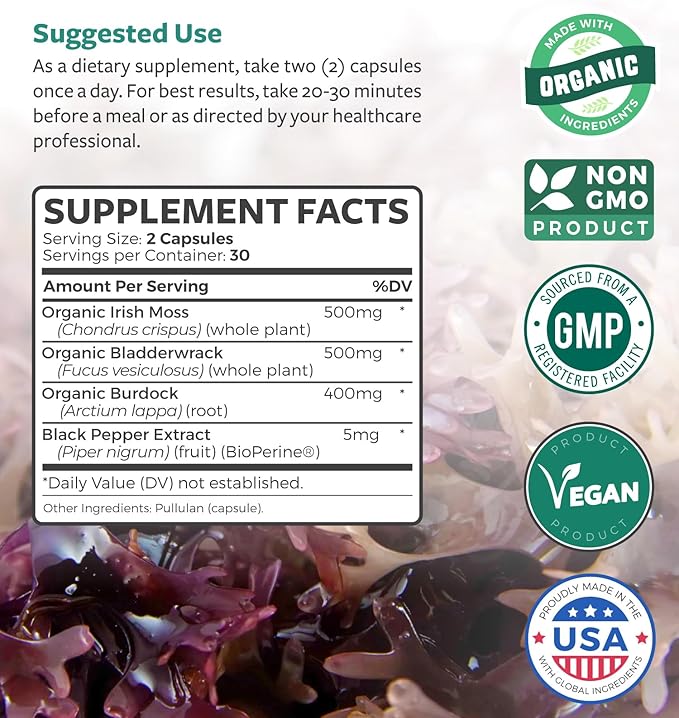 Black Seed Oil &amp Irish Sea Moss (1-Month Supply) - Wellness Duo Bundle of Black Seed Oil (60 Capsules) Cold-Pressed Nigella Sativa &amp Irish Sea Moss (60 Capsules) with Bioperine and Bladderwrac