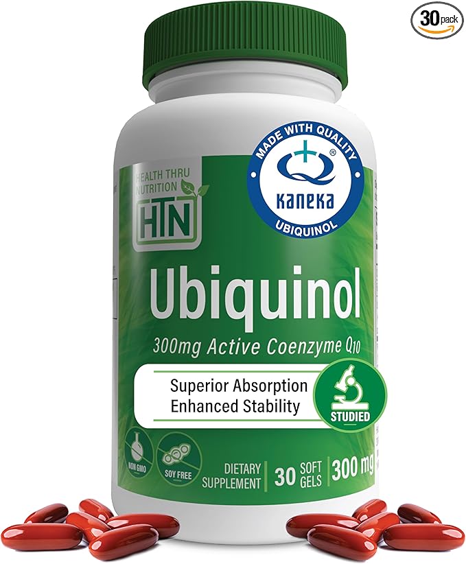 Health Thru Nutrition Ubiquinol 300mg 30 Softgels as Kaneka QH Reduced CoQ-10 | Stabilized - 3rd Party Tested | Enhanced Bioavailability | Cardiovascular &amp Mitochondria Function Support | Non-GMO