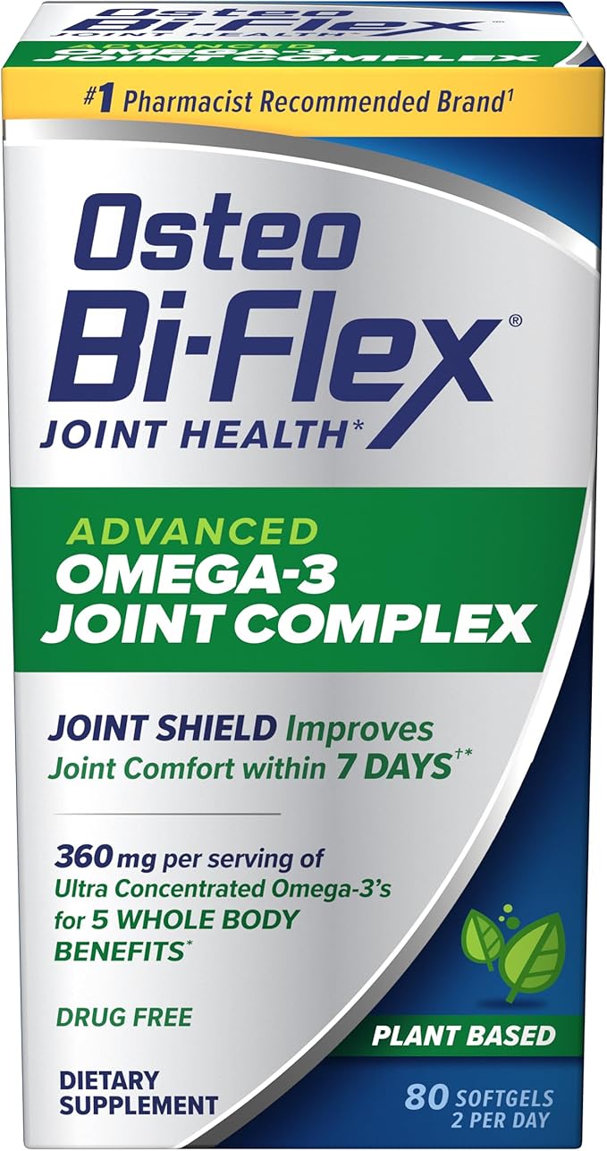 Osteo Bi-Flex Advanced Omega-3 Joint Complex Algae Oil Plant-Based Supplement Improve Joint Function Strength Flexibility Mobility 80 Softgels