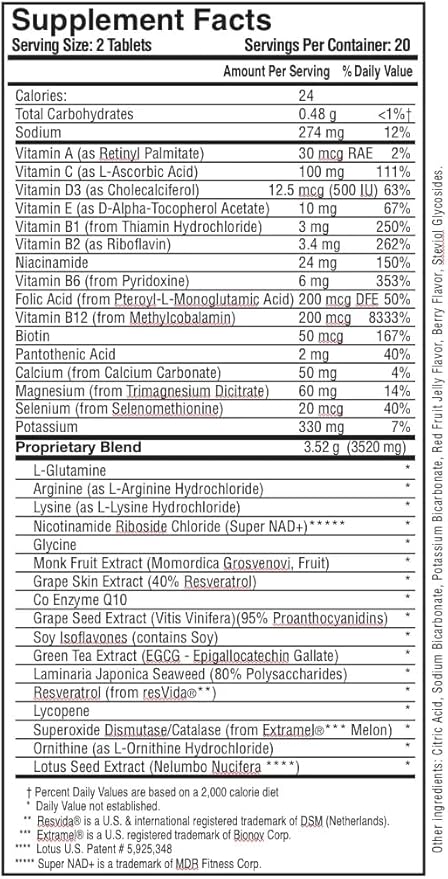 VitalFactors Anti-Aging Drink Mix – Effervescent Tablets with Super NAD⁺ Superoxide Dismutase Resveratrol Vitamin B12 &amp D3 – Boosts Energy Supports Longevity Cellular Health &amp Vitality