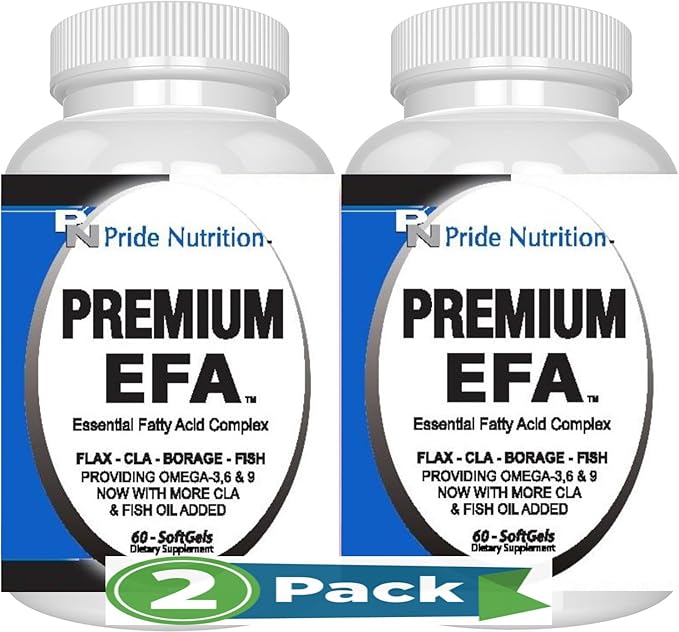 Pride Nutrition Premium EFA (2 Pack of 60 Softgels Pills) Omega 3-6-9 Supplement for Men and Women 5 in 1 - EPA DHA GLA ALA &amp CLA Essential Fatty Acids with Fish Oil