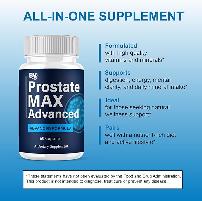 BLUE VIBE Prostate Max Advanced Capsules Prostate Max Maximum Strength Prostate Support and Advanced Overall Health Multivitamin Supplement ProstateMax Daily Support (2 Pack - 120 Capsules)