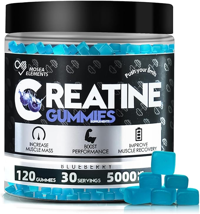 Creatine Monohydrate Gummies 5g for Men &amp Women 120 Count Blueberry Chewables Creatine Monohydrate for Muscle Strength Muscle Builder Energy Boost Pre-Workout Supplement
