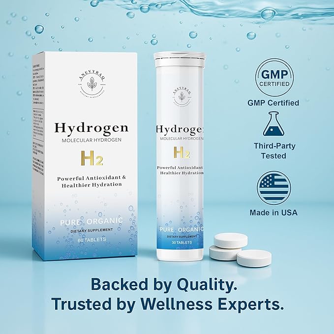 Hydrogen Water Tablets with Magnesium – 8 PPM H2 Molecular Hydrogen Tablets for Drinking Water – Antioxidant Formula for Energy Recovery &amp Cognitive Support – 60 Unflavored H2 Tabs | 2 Month Supp