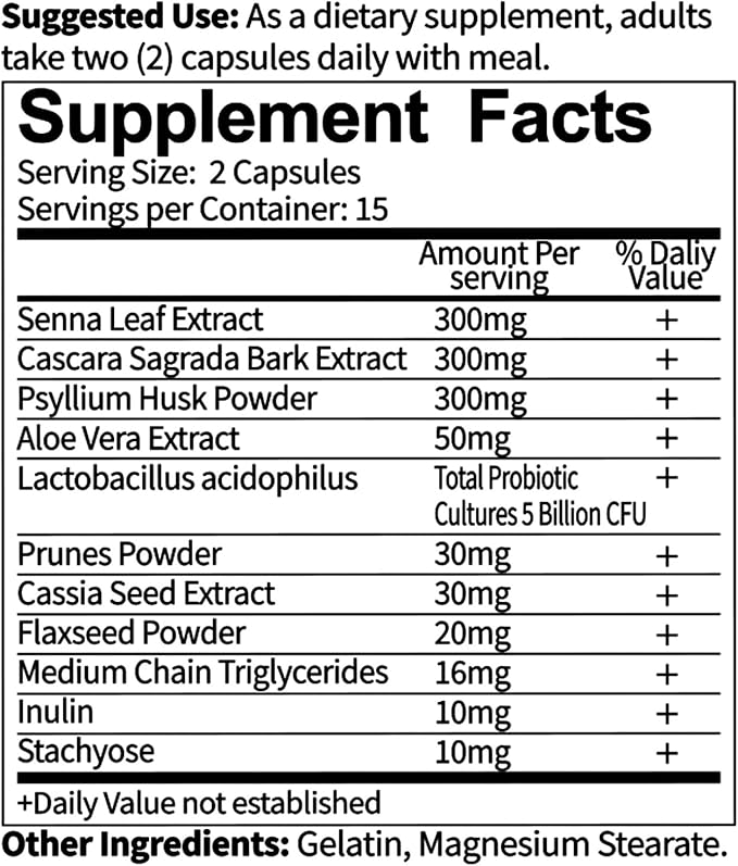 Ultra Gut Daily Cleanse - 15 Day Cleanse with Cascara Sagrada Senna Leaf Psyllium Husk Dietary Fiber 2.5B CFU Probiotics Gut Health Support Non-GMO 30 Capsules (3)