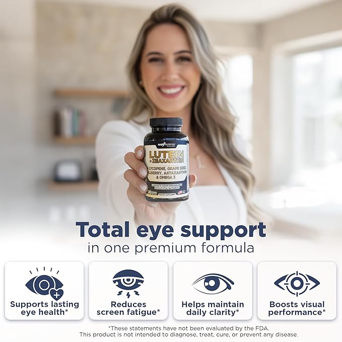 Gade Nutrition Lutein and Zeaxanthin Supplements | Astaxanthin Eye Vitamins with Omega 3 Resveratrol Bilberry Lycopene Quercetin Ginkgo Biloba Vitamin D and More Eye Care Vitamins and Minerals