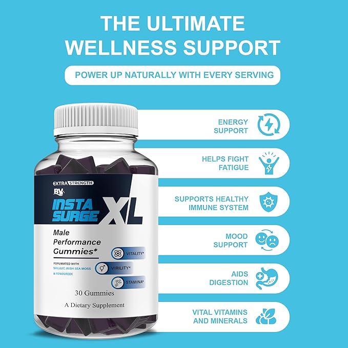 BLUE VIBE Insta Surge XL Performance Gummies InstaSurgeXL Advanced Overall Health and Daily Natural Performance Formula Supplement InstaSurge XL Maximum Support (3 Pack - 90 Gummies)