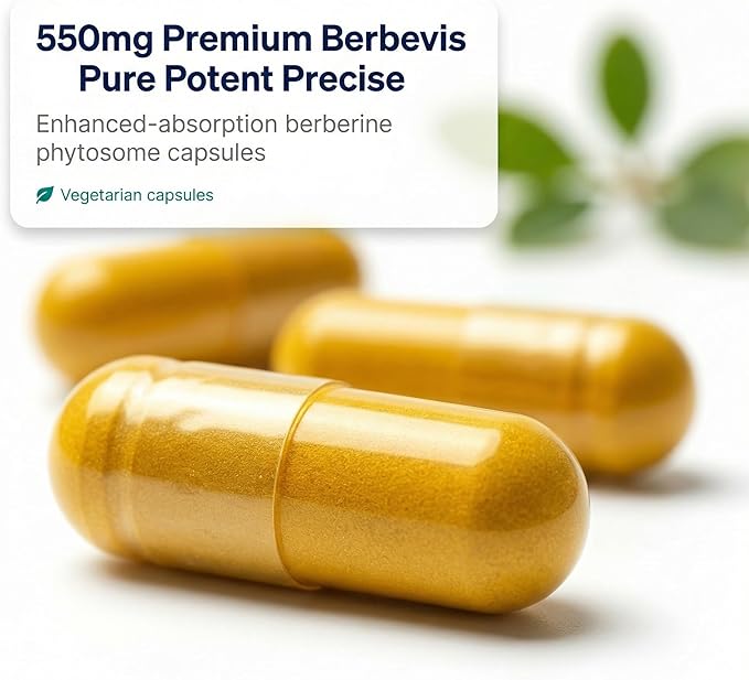 Berberine Phytosome with Berbevis 550mg Enhanced Absorption Supplement for Metabolic Support &amp Heart Health Highly Bioavailable Berberine Complex Gluten-Free Non-GMO 60 Vegetarian Capsules