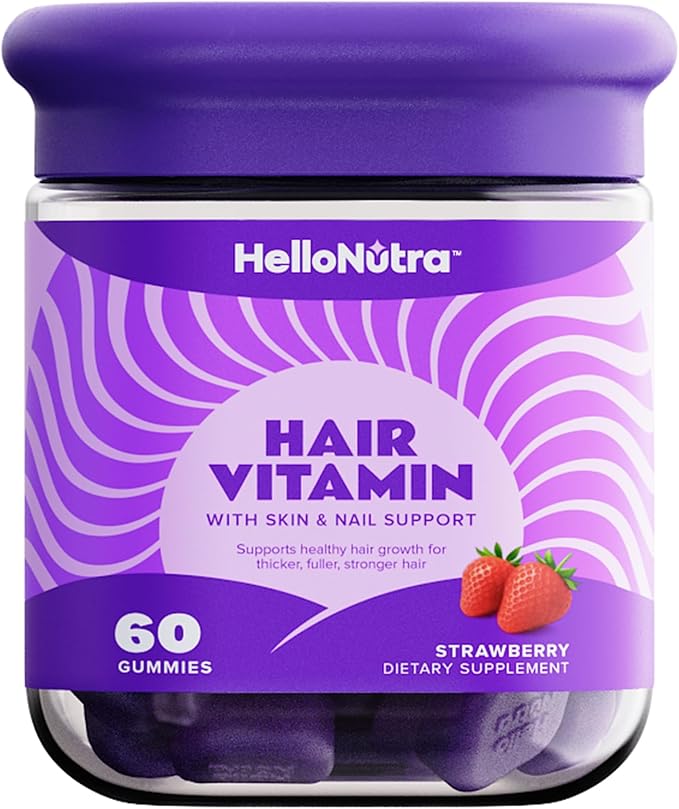 Hair Vitamin Gummies | Hair Growth Skin &amp Nails Support | Biotin 6000mcg Bamboo Silica Keratin Collagen MSM Zinc &amp Antioxidant Vitamin A (as Beta Carotene) | Strawberry | 60 Gummies