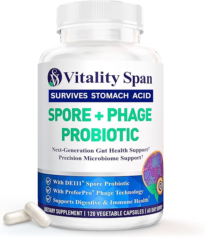 Spore Probiotic Capsules for Women &amp Men Bacillus Subtilis Plus Advanced Phage – Gut Health &amp Digestive Comfort Shelf-Stable Survives Stomach Acid – 120 Delayed Release Capsules